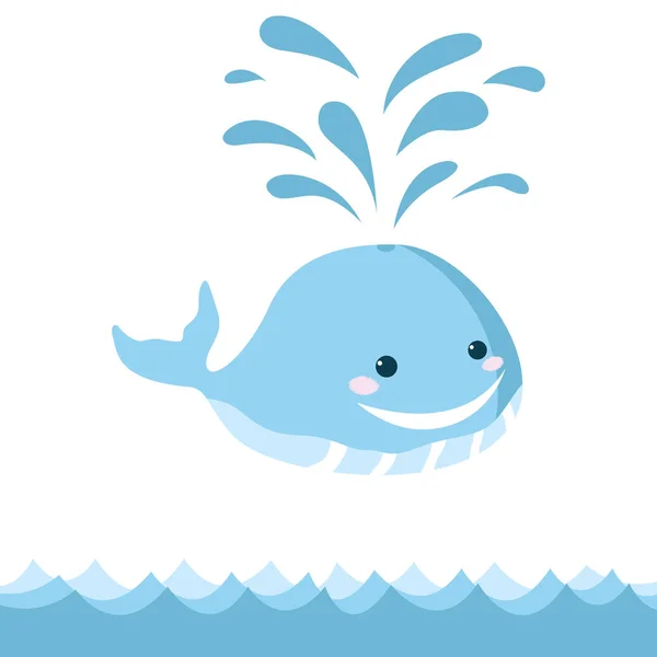 Şirin mavi balina karikatür tarzı gülümseyen — Stok Vektör