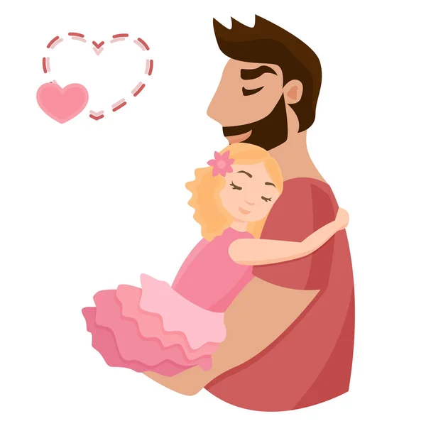 Klein meisje haar vader knuffelen — Stockvector