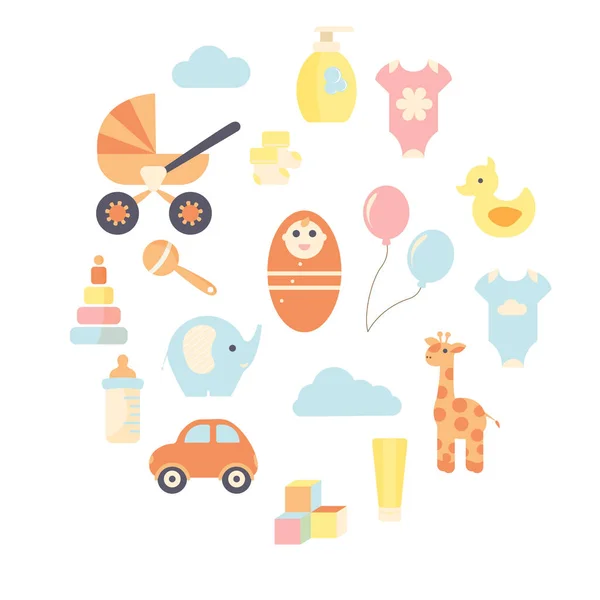 Douce collection de trucs colorés pour bébé — Image vectorielle