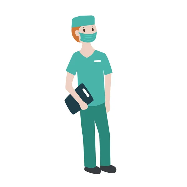 Jeune chirurgien masculin en robe verte — Image vectorielle