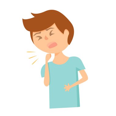 Mavi gömlekli çocuk öksürük