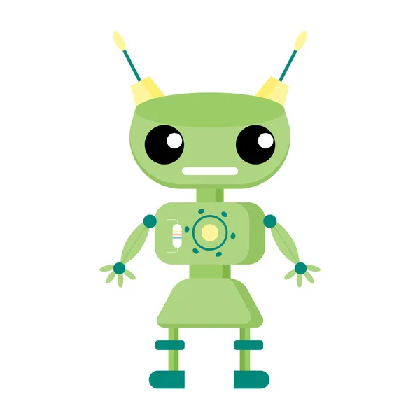 Mignon robot vert avec antennes jaunes — Image vectorielle