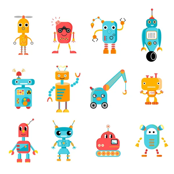 Grote kleurrijke set van twaalf robots — Stockvector