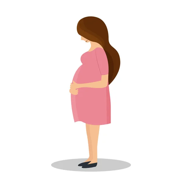 Zwangere vrouw in roze jurk op wit — Stockvector