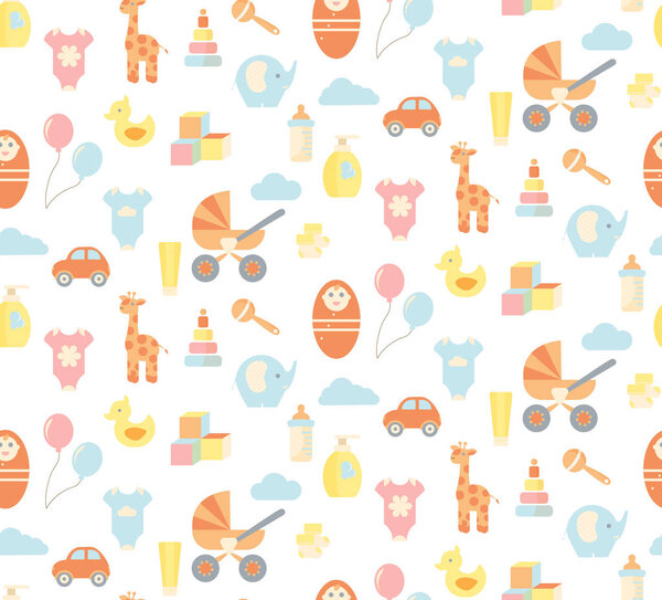 Funny seamless pattern with baby elements