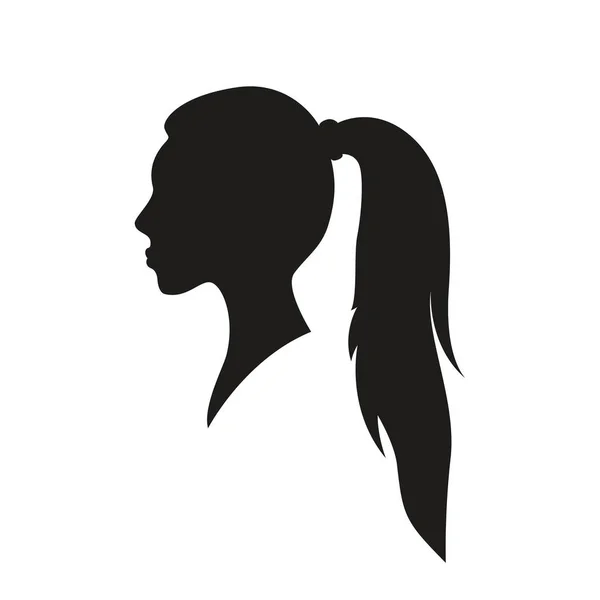 Linda silueta negra de mujer con ponytale — Vector de stock