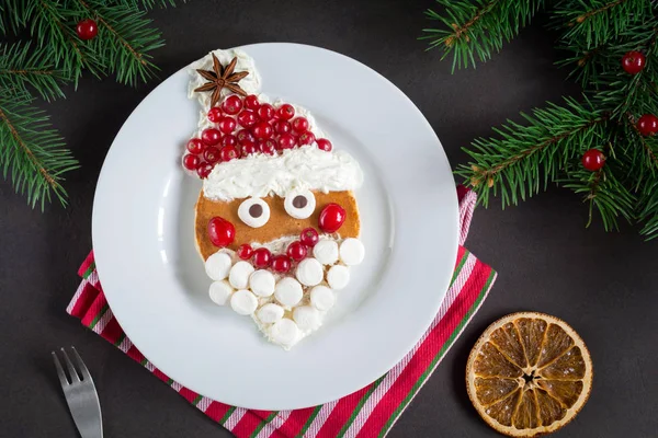 Santa pancakes for kids Christmas breakfast — Stock Photo, Image