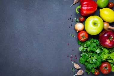 Sebze, baharat pişirme sağlıklı vegan için arka plan taş.