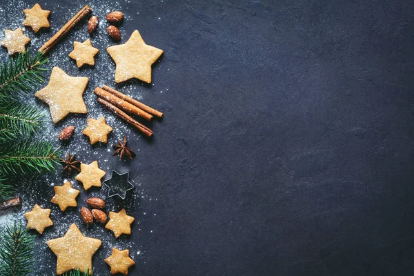 Christmas or New Year background with cookies and spices — Stock Photo, Image