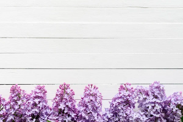 Lilas sur fond de bois blanc. Cadre floral — Photo