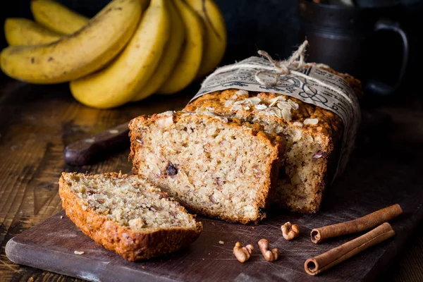 Plasterki banana bread zbliżenie widok — Zdjęcie stockowe