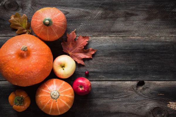 Arka plan ile kabak, elma, düşen yapraklar