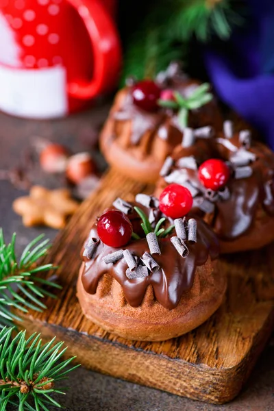 Çikolata sır, kızılcık ve biberiye ile Noel çikolatalı kek