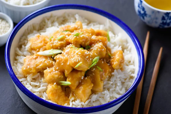 Kyckling med ris i en skål, kinesisk mat — Stockfoto