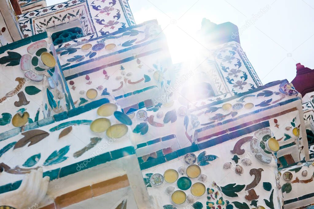 The light that passed through the top of the temple The Prang in Arun Temple Bangkok, Thailand.