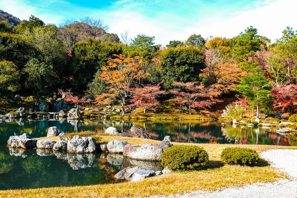 Rybník Barevné Listy Podzim Listy Mění Barvu Parku Japonsku — Stock fotografie
