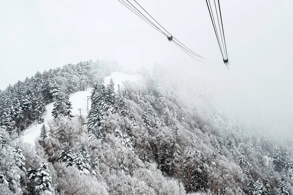 Téléphérique Monte Sommet Montagne Long Câble Conditions Météorologiques Enneigement Téléphérique — Photo