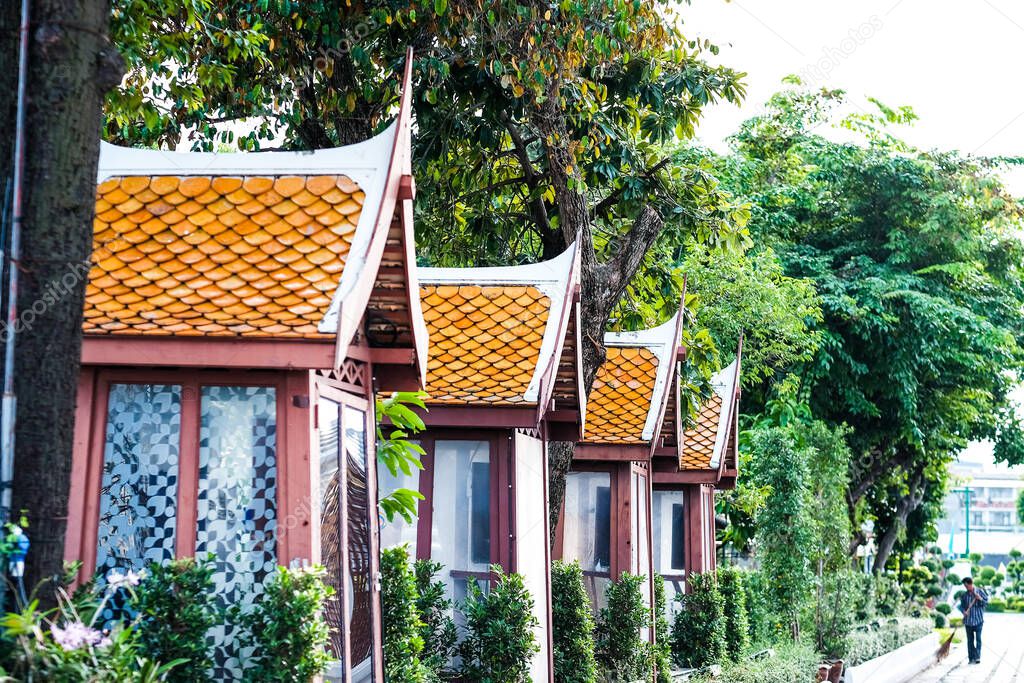 Walkway in front Riverside of Chao Phraya River at Arun temple Bangkok Thailand.