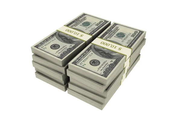 3D Stacks of Hundred US Dollars — Stock Photo, Image