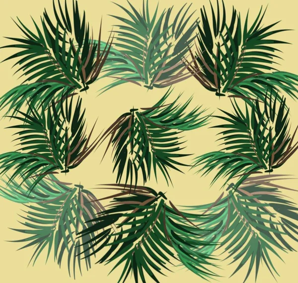 Beżowe tło z latem zielone gałęzie palmy — Zdjęcie stockowe