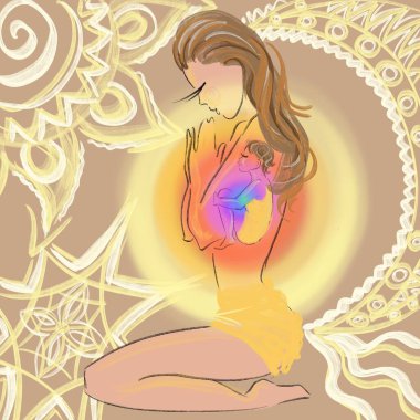 Yoga yaparken kadın meditasyonu iç tavsiye ve çocukla poz veriyor.