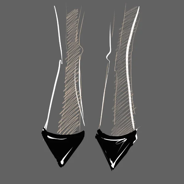 Illustrazione nero scarpe classiche su gambe femminili grafica — Foto Stock