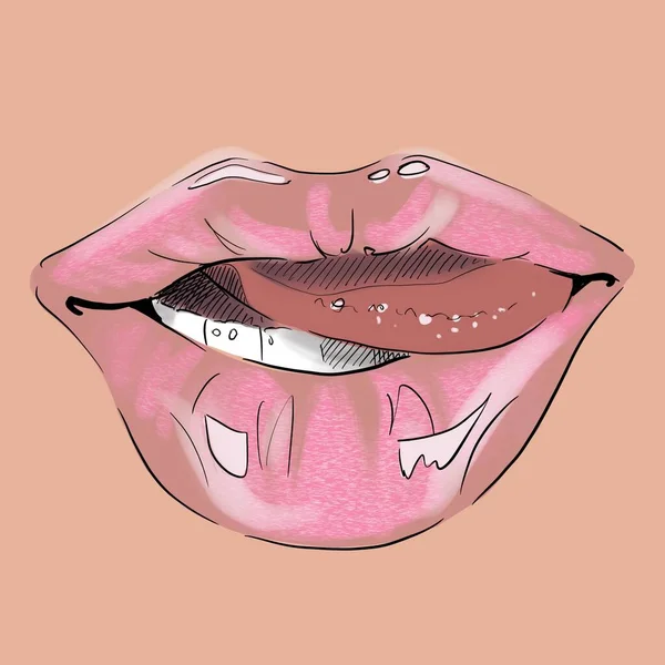 Piękne i seksowne różowe usta z zbliżeniem języka — Zdjęcie stockowe