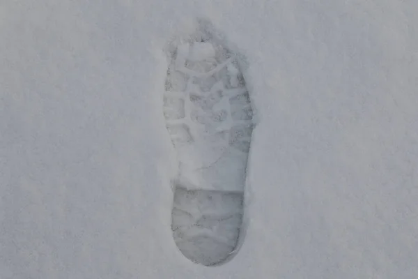 The footprint of the army boot was clearly imprinted on the melt snow in the forest