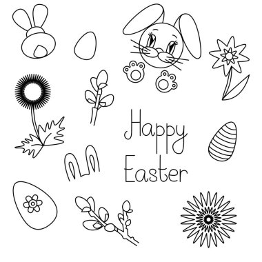 set of icons and illustrations in honor of the happy Easter