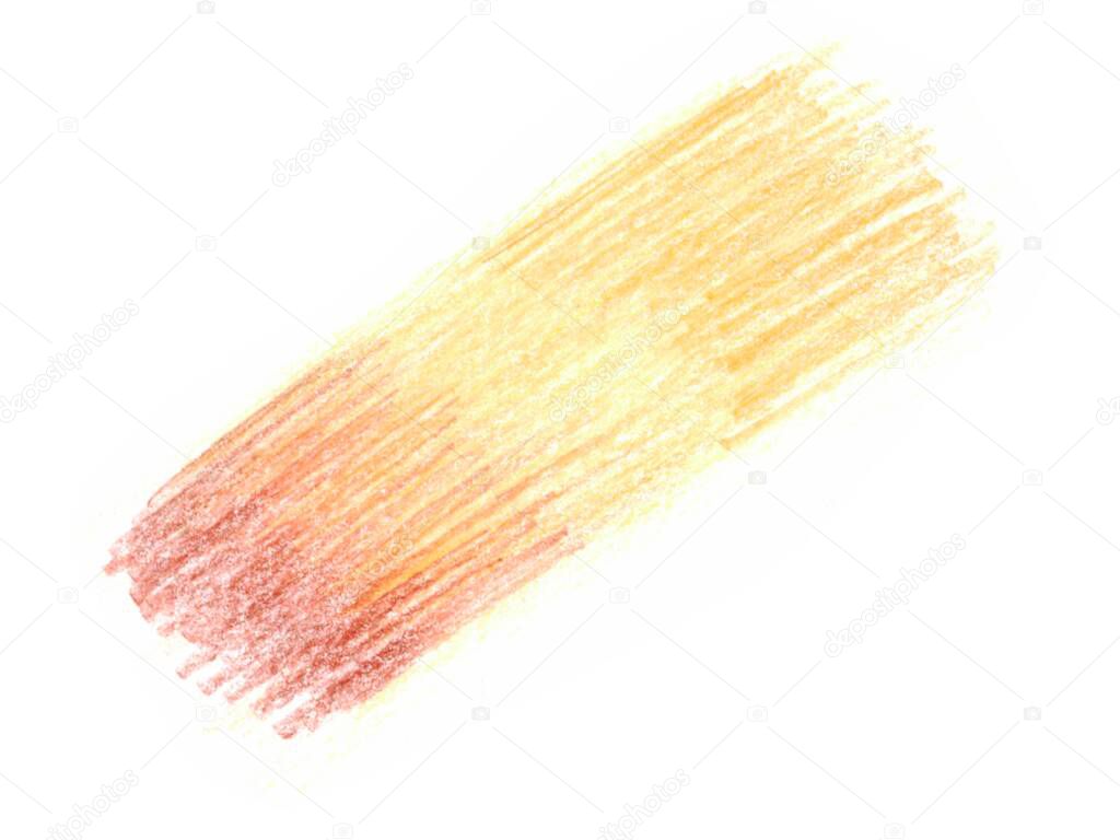 Isolated abstract spot blot gradient Burgundy yellow beige gold color white background. Hand drawn colored pencil oil pastels. Chalky texture. Design templates postcards text social networks websites