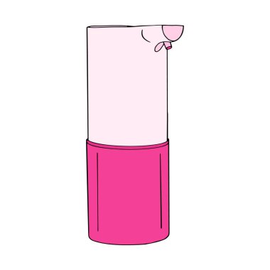 Modern otomatik sıvı sabun makinesi dokunuşu. Ürün ev hijyeni önleme, koruma virüsleri bakteriler. Renk vektör şablonu izole düz karalama gerçekçi siyah dış plan beyaz arkaplan.