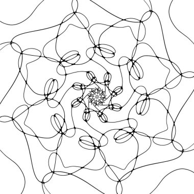 Pattern hand drawn doodle mandala. Dynamic contour repeating elements. Coloring pages adults, children. Abstract neurographics. Neuroart. Vector rounded black outline white background. Art one line. clipart