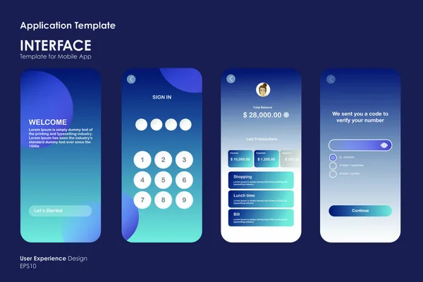 Μπλε Διεπαφή Διαφορετικό Πρότυπο Σχεδιασμού Καλό Στη Χρήση Για Mobile — Διανυσματικό Αρχείο