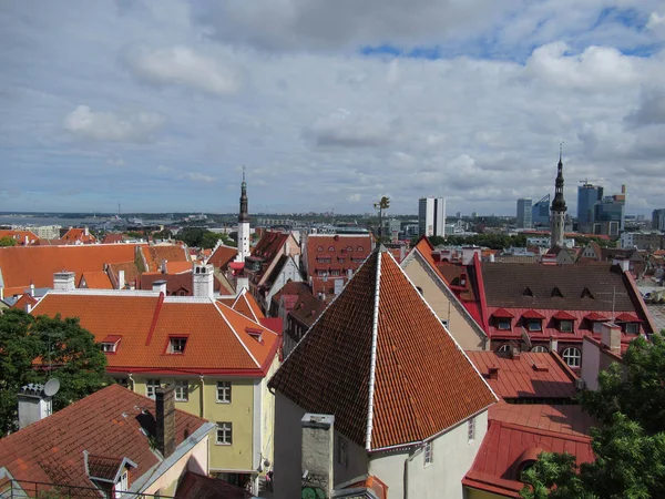 Tallinn Old Town Orange Rooftops Foreground Modern Buildings Background Partly — Stock Photo, Image