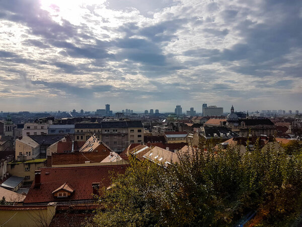 Rooftop view over Zagreb on a cloudy day.