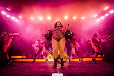 AMSTERDAM, NETHERLANDS - NOVEMBER 18, 2019: Amazing Lizzo performing at show at AFAS Live concert hall.