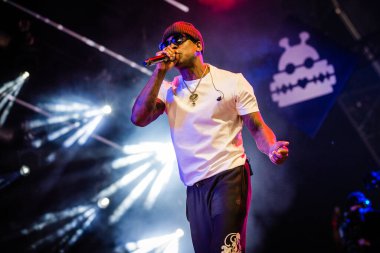Skepta performing on stage during music festival