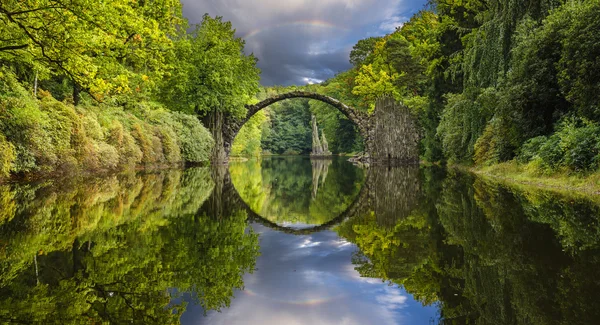 Vista Panorámica Del Puente Rakotz Kromlau Sajonia Alemania — Foto de Stock