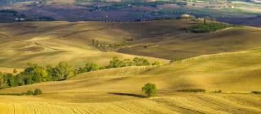 Pienza, İtalya-Eylül 2015: ünlü Tuscan manzara sunri
