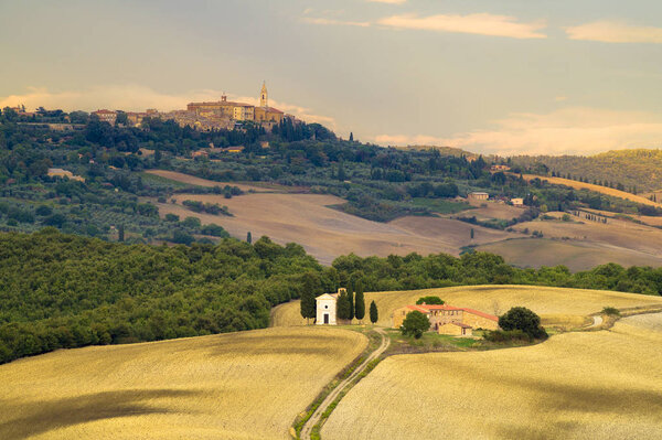 Pienza,Italy-September 2015:the famous Tuscan landscape at sunri