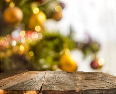 Noel tatil arka plan boş, rustik ahşap tablo ile