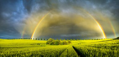 bir akşam yağmur fırtınası geçtikten sonra güzel renkli gökkuşağı