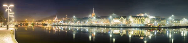 Noc panorama starego miasta w Szczecinie (Stettin) miasto, Polska — Zdjęcie stockowe