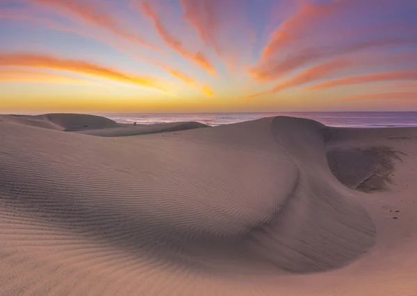 Famous natural park Maspalomas dunes in Gran Canaria at sunrise,
