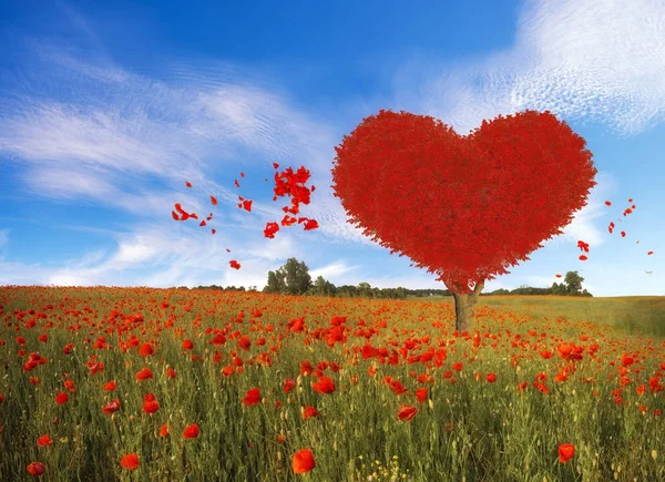 Albero-simbolo dell'amore a forma di cuore rosso e San Valentino — Foto Stock