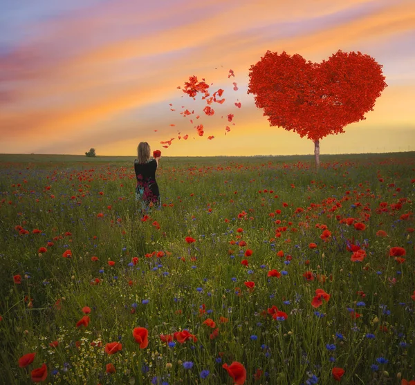 Albero-simbolo dell'amore a forma di cuore rosso e San Valentino — Foto Stock