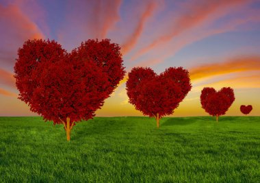 Kırmızı kalp şeklinde bir bahar alan, sevgi ve va kavramı ağaçta