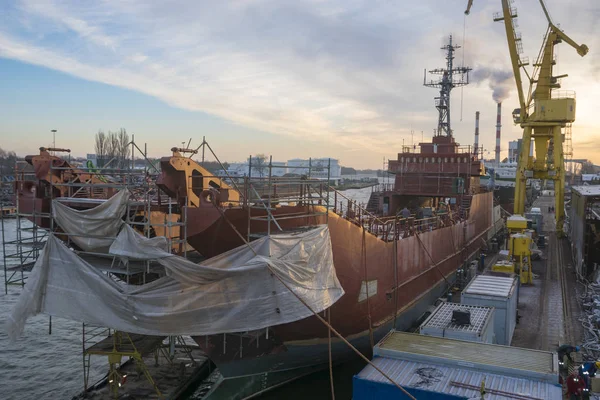 Szczecin, Poland-January 2018: Renovation of the Polish Navy shi — Stock Photo, Image