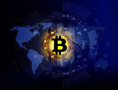 Bitcoin altın para fütüristik ağ iş kavramı circ ile