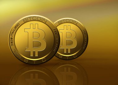 İki altın bitcoins. Cryptocurrency kavramı üzerinde bir sanal, delica